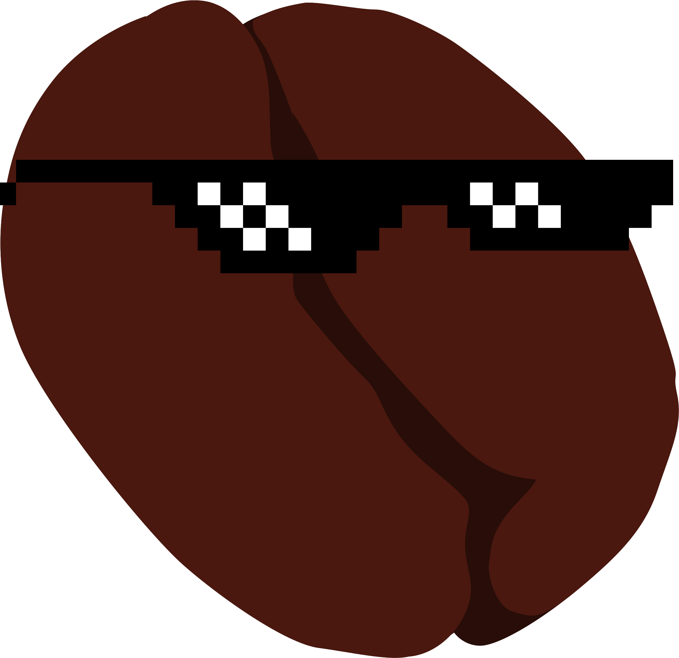 A coffee bean wearing cool, 8bit styles sunglasses.